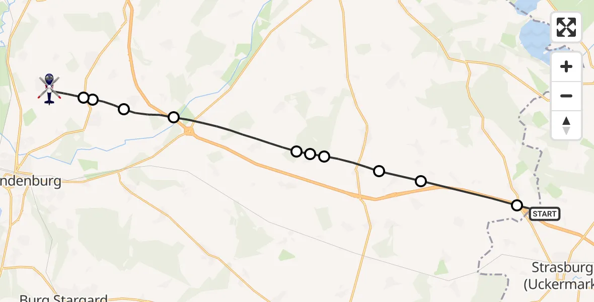 Flugroute Polizeihubschrauber Strasburg (Uckermark) - Neubrandenburg Trollenhagen Airport, 18 Februar 2026, 05:52