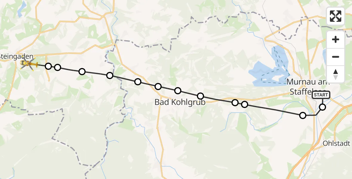Flugroute Rettungshubschrauber Murnau Accident Hospital Heliport - Steingaden, 18 Februar 2026, 06:08