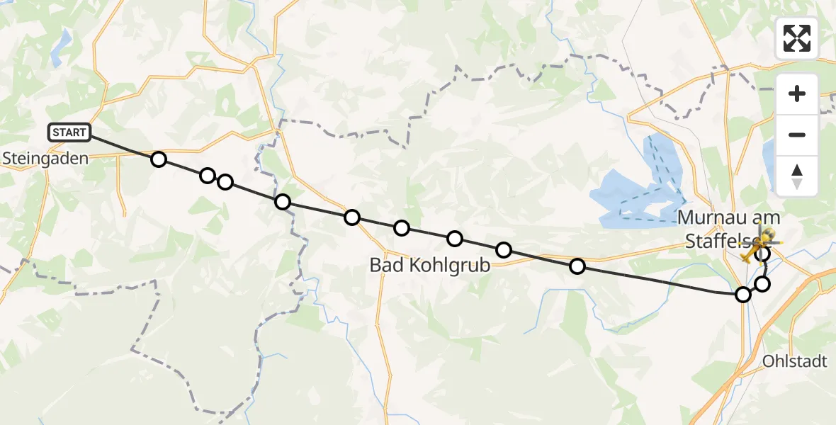 Flugroute Rettungshubschrauber Lauterbach - Murnau Accident Hospital Heliport, 18 Februar 2026, 06:37
