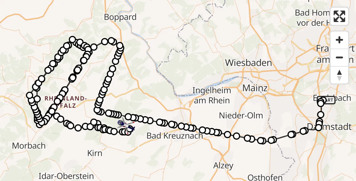 Flugroute Polizeihubschrauber Frankfurt-Egelsbach Airport - Ippenschied, 18 Februar 2026, 06:58