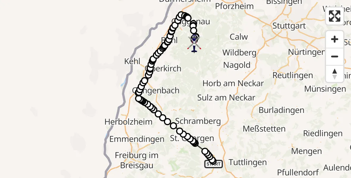Flugroute Polizeihubschrauber Donaueschingen-Villingen Airfield - Forbach, 18 Februar 2026, 07:02