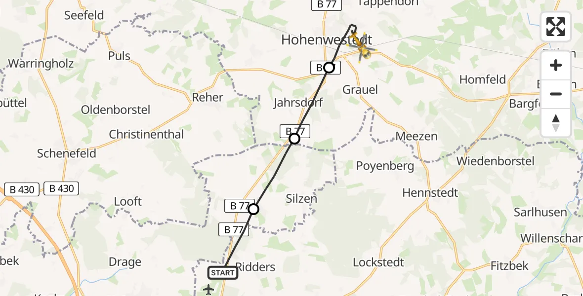 Flugroute Rettungshubschrauber Ridders - Hohenwestedt, 18 Februar 2026, 07:02