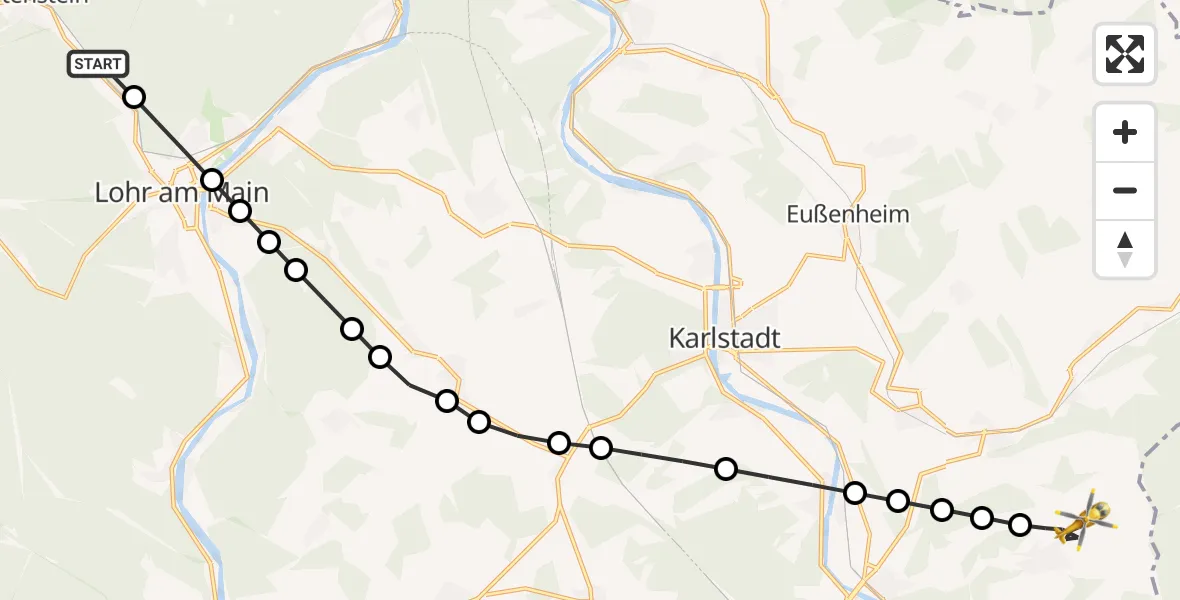 Flugroute Rettungshubschrauber Lohr am Main - Retzstadt, 18 Februar 2026, 07:18