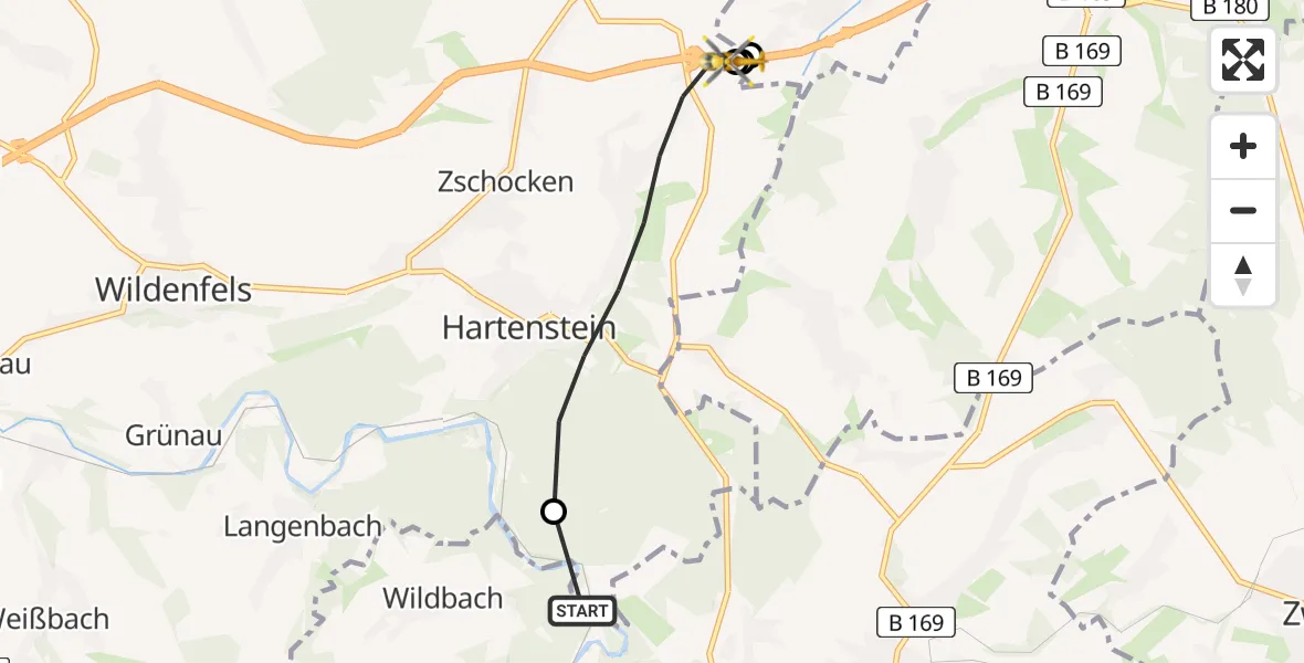 Flugroute Rettungshubschrauber Aue-Bad Schlema - Hartenstein, 18 Februar 2026, 07:21