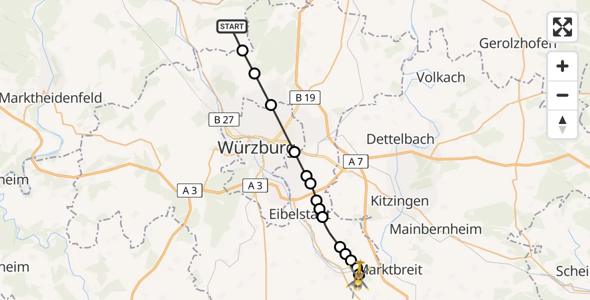 Routekaart van de vlucht: Rettungshubschrauber nach Marktbreit