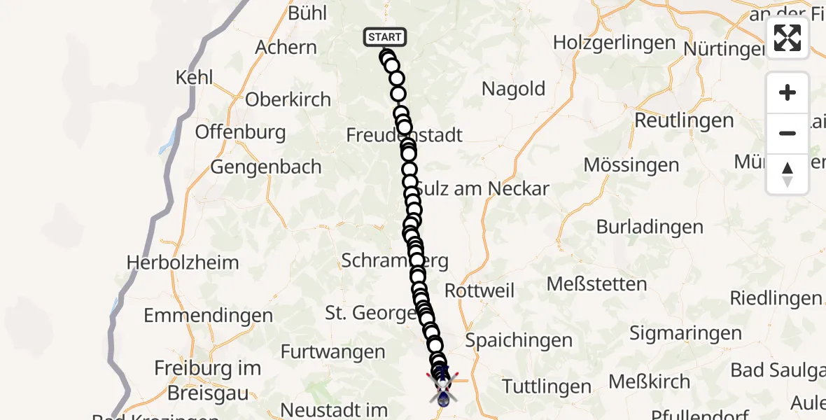 Flugroute Polizeihubschrauber Forbach - Donaueschingen-Villingen Airfield, 18 Februar 2026, 08:11