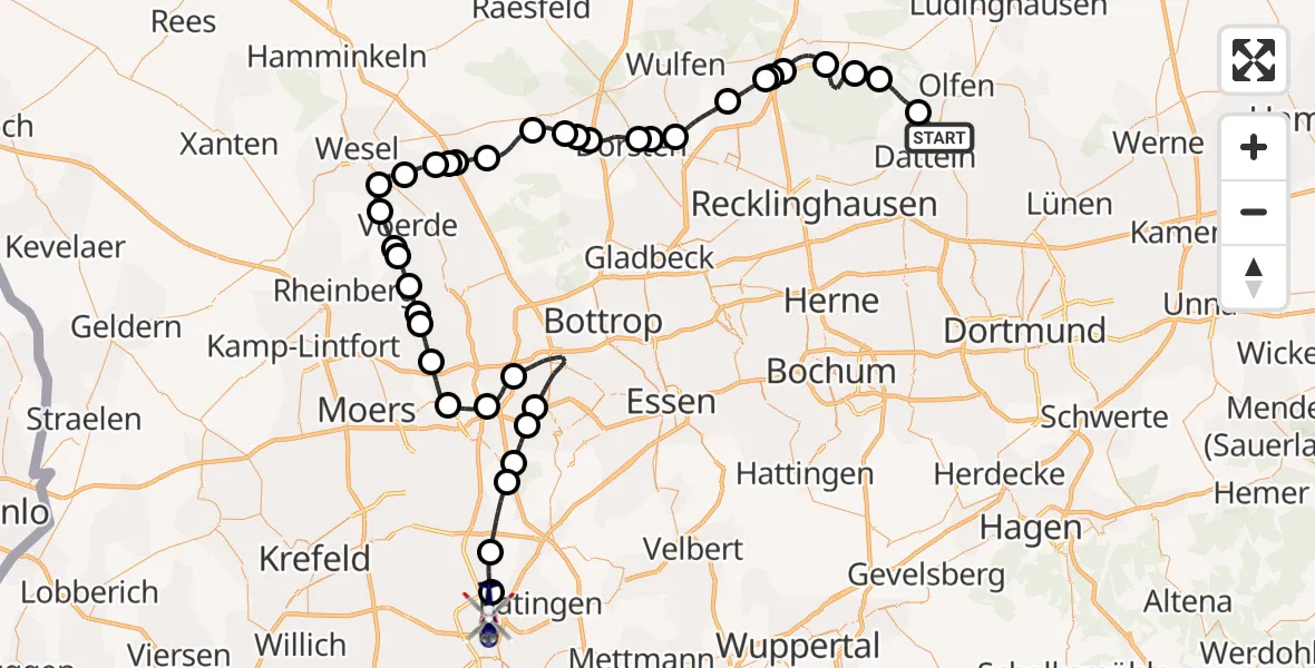Flugroute Polizeihubschrauber Datteln - Düsseldorf Airport, 18 Februar 2026, 08:12