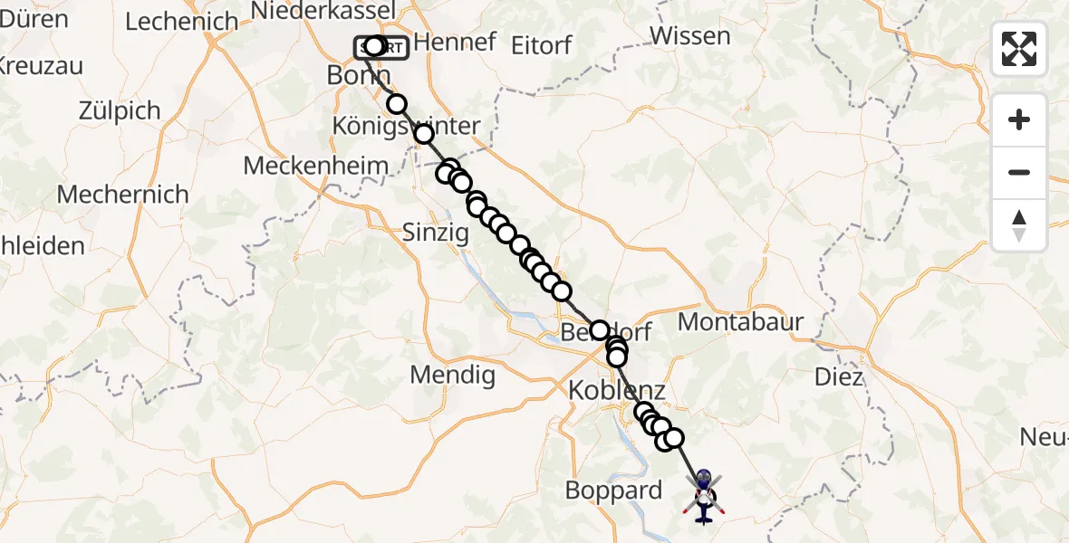Routekaart van de vlucht: Polizeihubschrauber nach Gemmerich, L 333