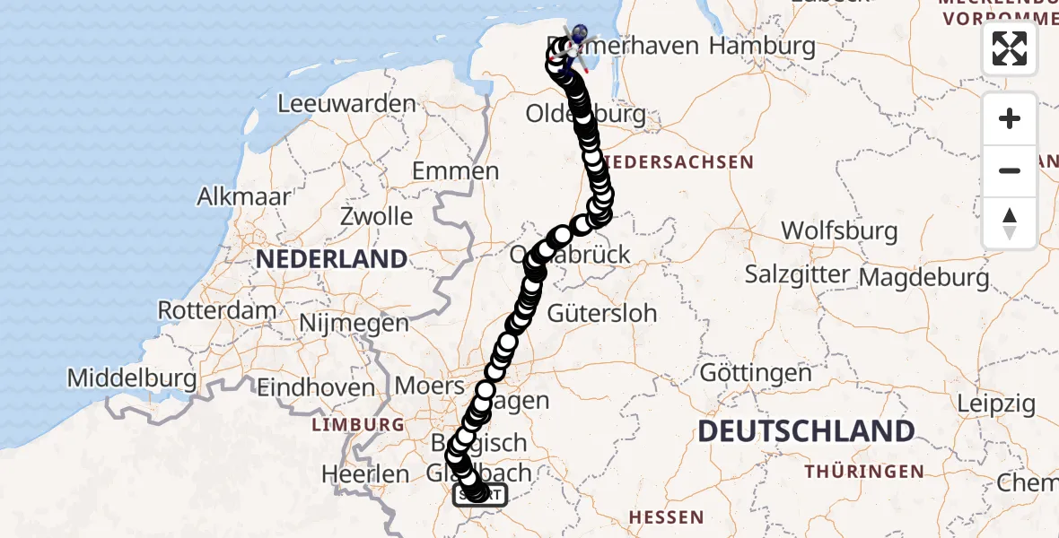 Flugroute Polizeihubschrauber Meindorf - Wilhelmshaven, 18 Februar 2026, 08:30
