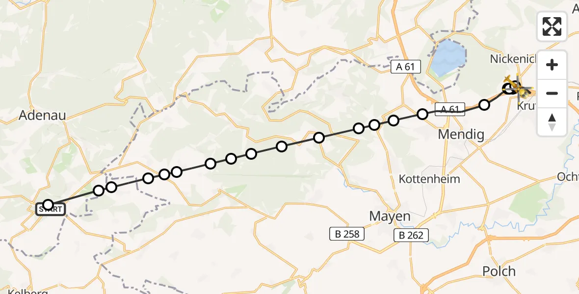 Flugroute Ambulanzhubschrauber Nürburgring Heliport - Nickenich, 18 Februar 2026, 08:34