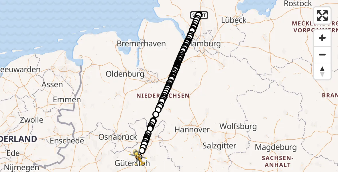 Routekaart van de vlucht: Rettungshubschrauber nach Luftrettungszentrum Bielefeld