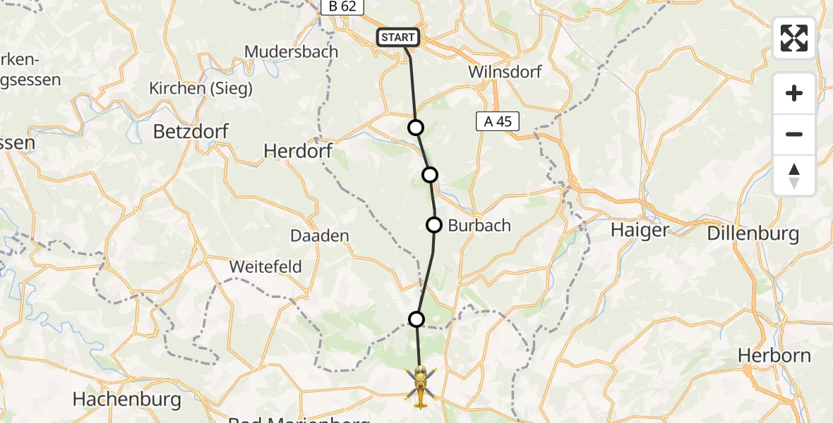 Flugroute Rettungshubschrauber Siegen - Salzburg, 18 Februar 2026, 08:47