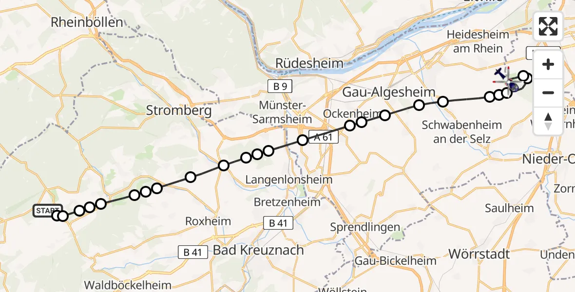 Routekaart van de vlucht: Polizeihubschrauber nach Mainz-Finthen Airfield