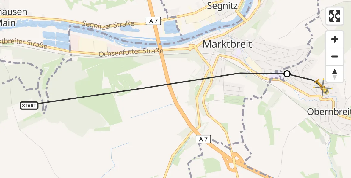 Routekaart van de vlucht: Rettungshubschrauber nach Obernbreit, Am Glösberg