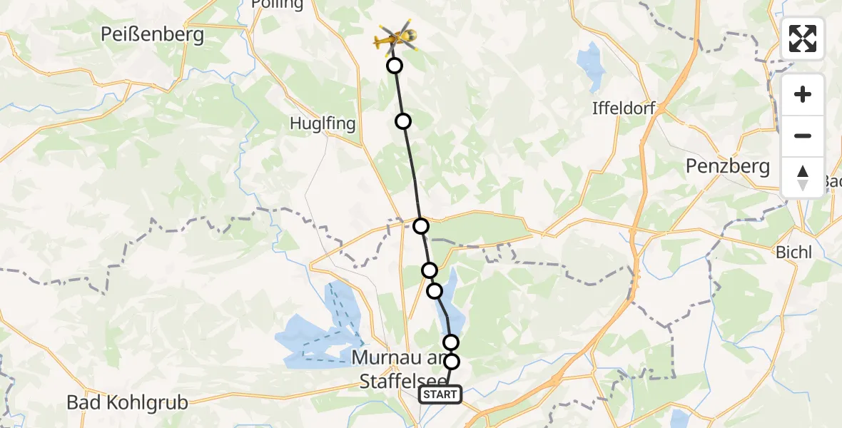 Flugroute Rettungshubschrauber Hechendorf - Obereberfing, 18 Februar 2026, 08:52