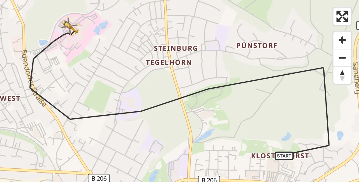 Flugroute Rettungshubschrauber Itzehoe - Itzehoe, 18 Februar 2026, 08:53
