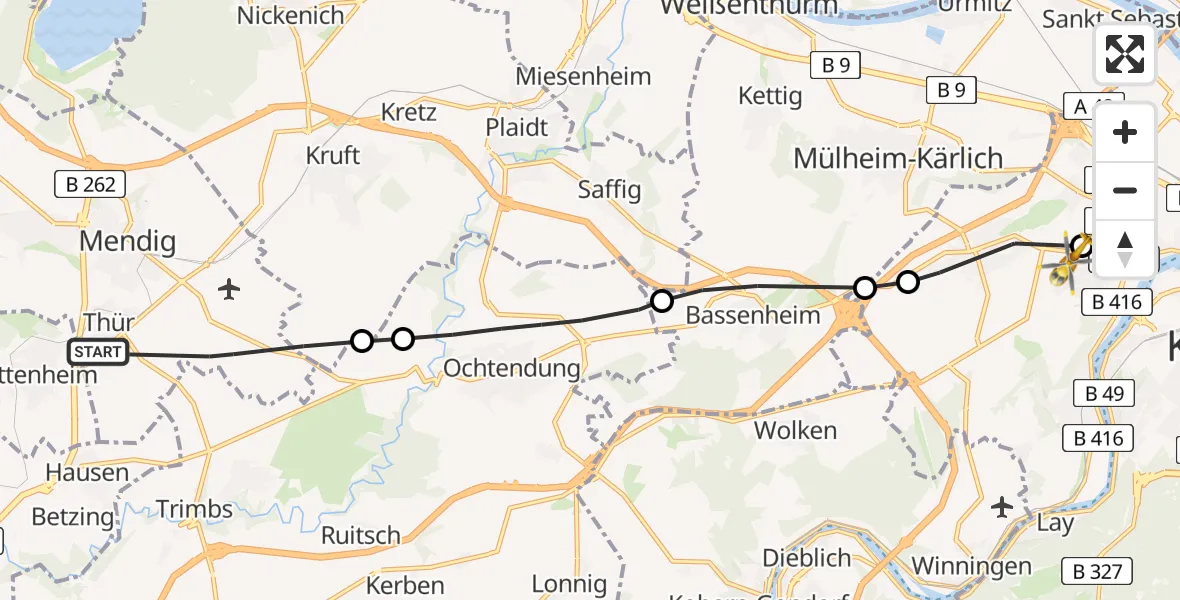 Flugroute Rettungshubschrauber Thür - Koblenz, 18 Februar 2026, 08:56