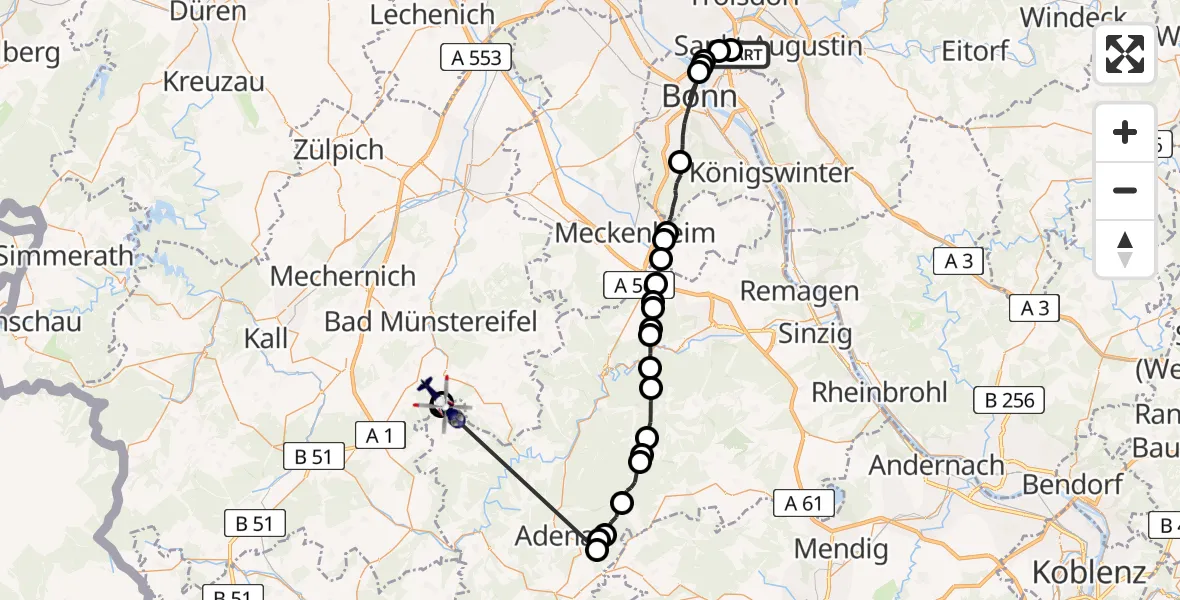 Flugroute Polizeihubschrauber Sankt Augustin - Bad Münstereifel, 18 Februar 2026, 08:56