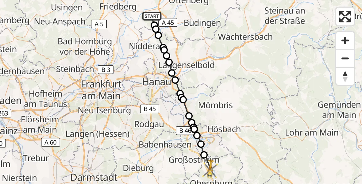 Flugroute Ambulanzhubschrauber Stammheim - Großwallstadt, 18 Februar 2026, 08:57