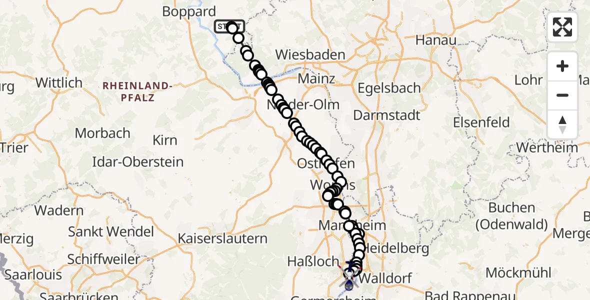 Flugroute Polizeihubschrauber Bogel - Speyer, 18 Februar 2026, 08:57