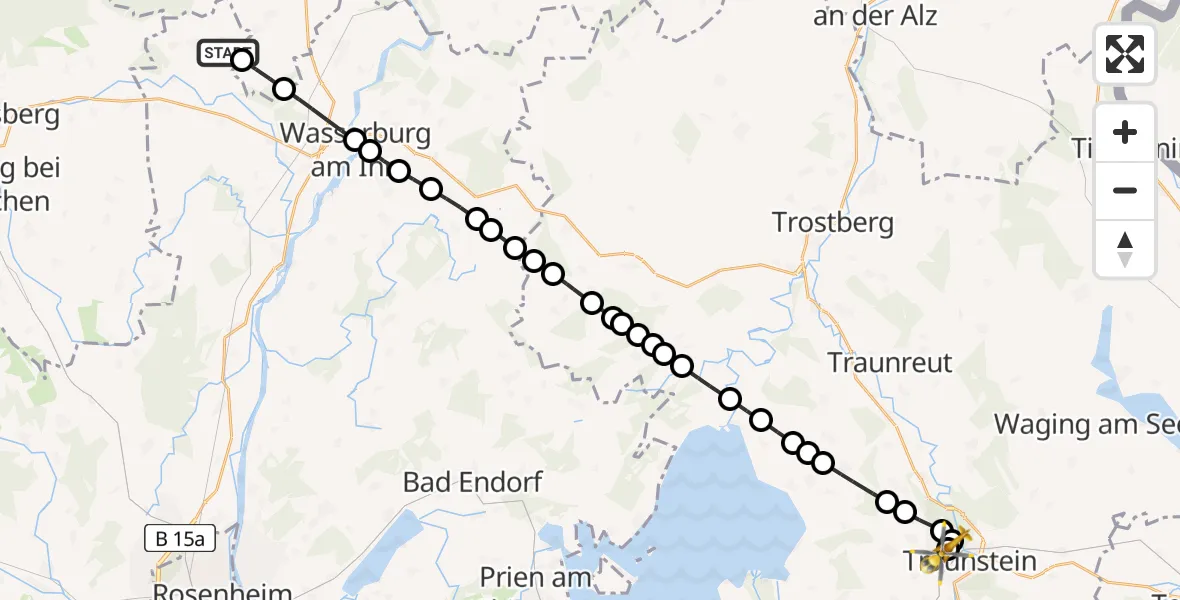 Routekaart van de vlucht: Rettungshubschrauber nach Traunstein Hospital Helipad
