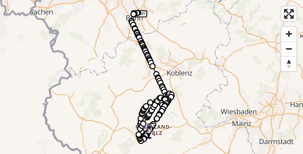 Flugroute Polizeihubschrauber Sankt Augustin - Frankfurt-Hahn Airport, 18 Februar 2026, 09:06