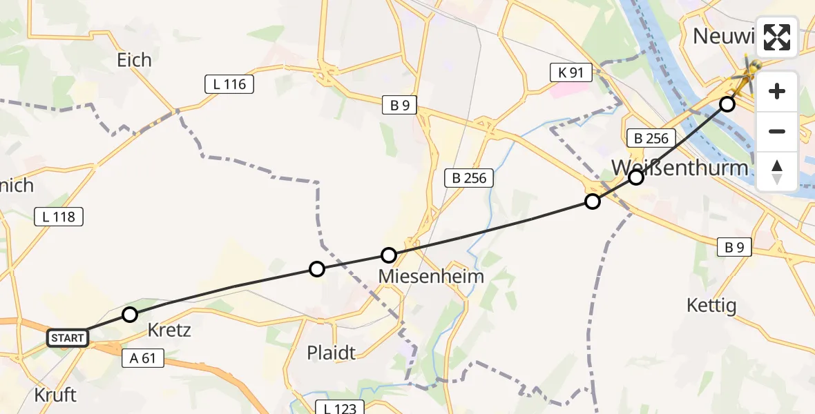 Flugroute Ambulanzhubschrauber Nickenich - Neuwied, 18 Februar 2026, 09:21