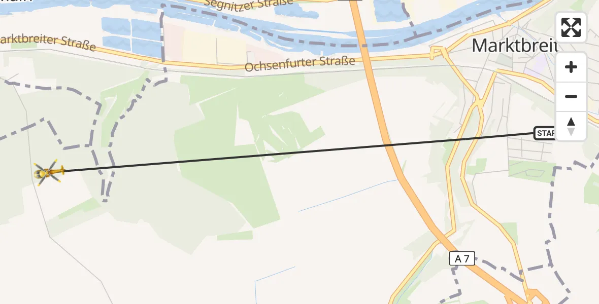 Flugroute Rettungshubschrauber Marktbreit - Marktbreit, 18 Februar 2026, 09:24