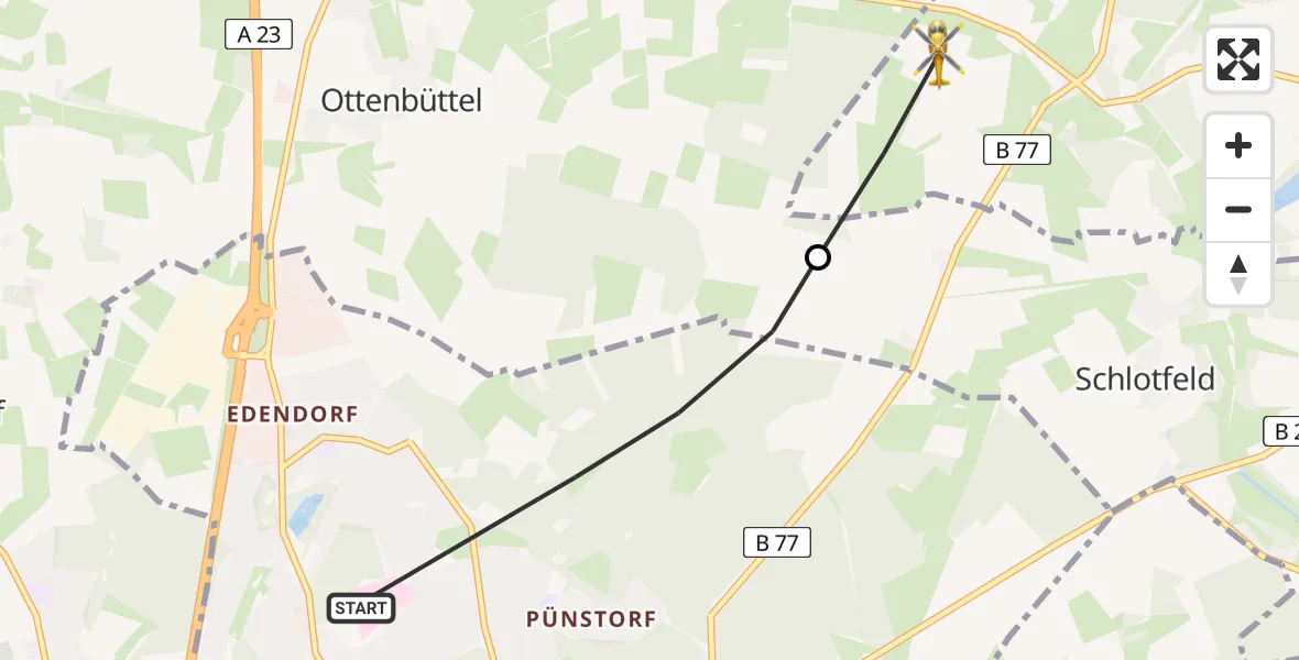 Routekaart van de vlucht: Rettungshubschrauber nach Hohenlockstedt, Hungriger Wolf
