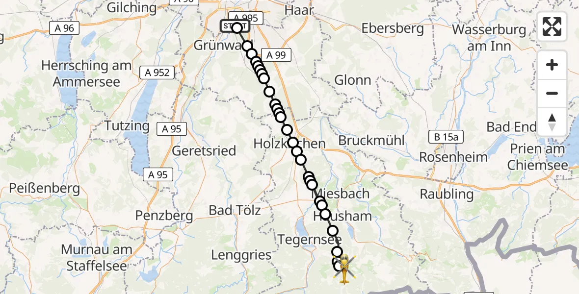 Flugroute Rettungshubschrauber ADAC Air Rescue Center Heliport (Christoph 1) - Rottach-Egern, 18 Februar 2026, 09:31