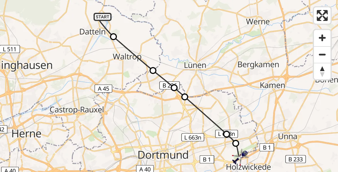 Flugroute Polizeihubschrauber Datteln - Dortmund Airport, 18 Februar 2026, 09:34