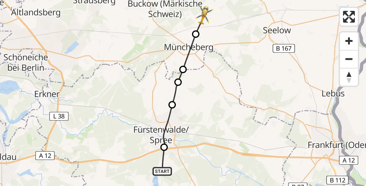 Flugroute Rettungshubschrauber Bad Saarow - Obersdorf, 18 Februar 2026, 09:35