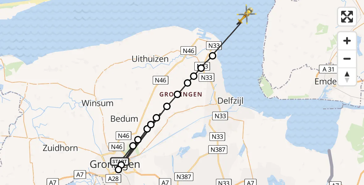 Routekaart van de vlucht: Ambulanzhubschrauber nach Noordzee