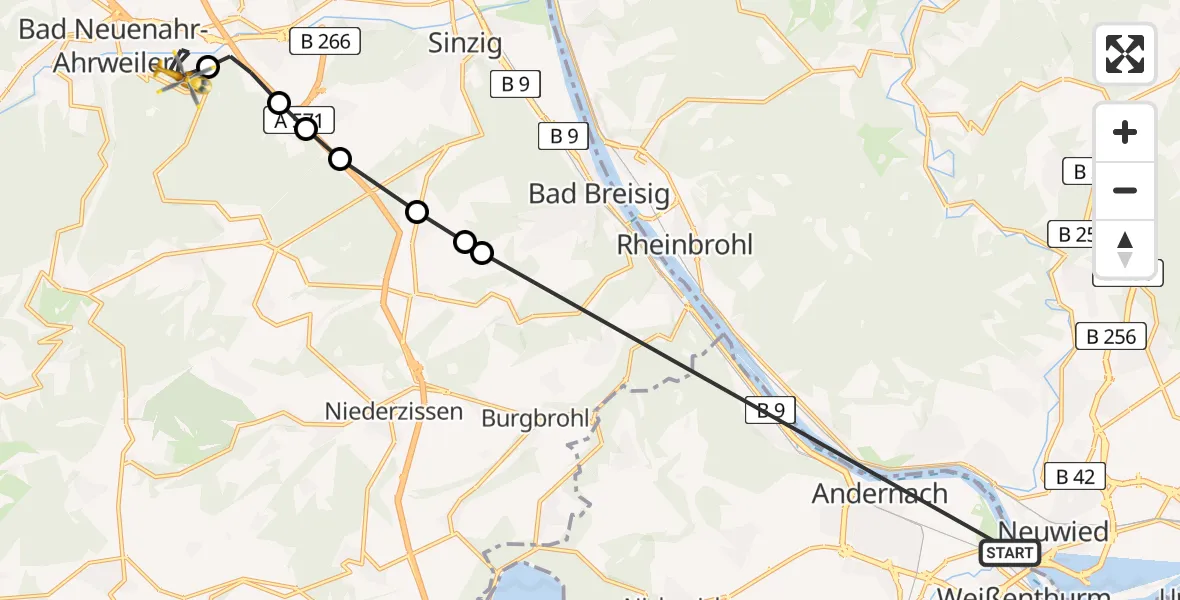 Flugroute Ambulanzhubschrauber Weißenthurm - Bad Neuenahr-Ahrweiler, 18 Februar 2026, 09:48