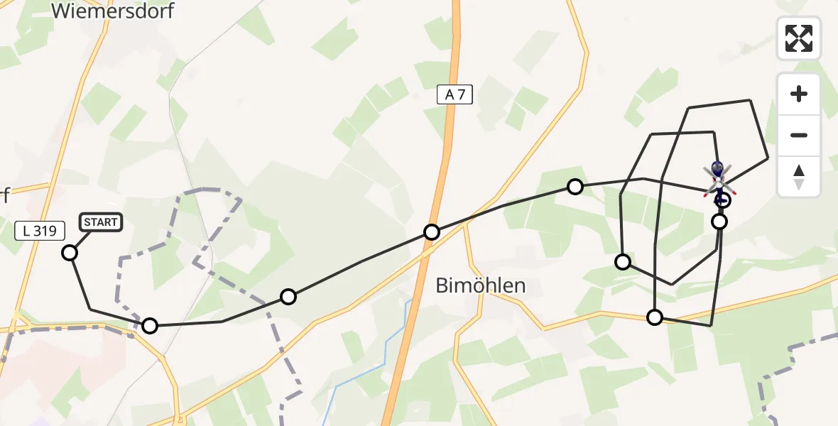Flugroute Polizeihubschrauber Bad Bramstedt Heliport - Großenaspe, 18 Februar 2026, 09:55