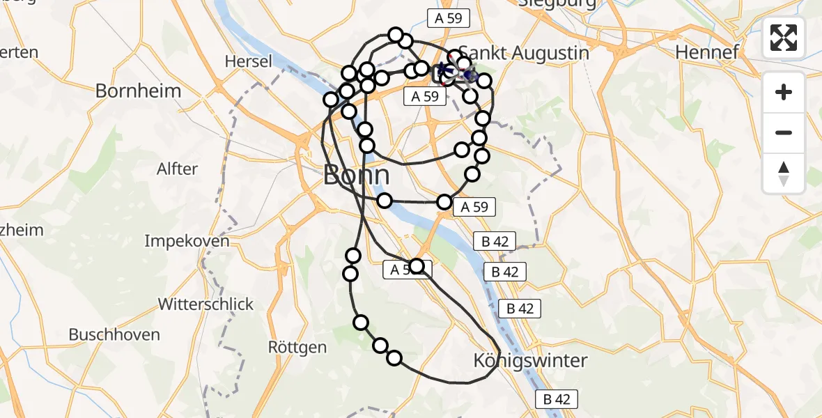 Flugroute Polizeihubschrauber Sankt Augustin - Sankt Augustin, 18 Februar 2026, 09:58