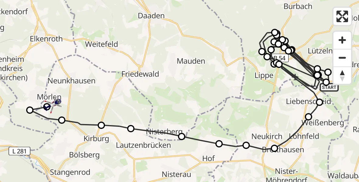 Routekaart van de vlucht: Polizeihubschrauber nach Mörlen, K 26