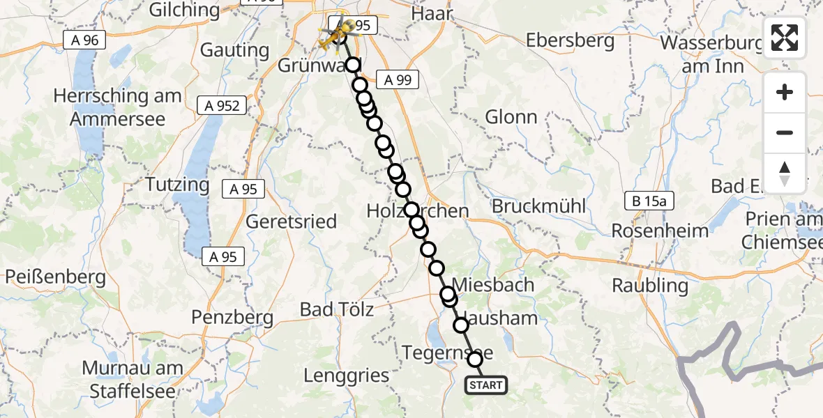 Flugroute Rettungshubschrauber Rottach-Egern - ADAC Air Rescue Center Heliport (Christoph 1), 18 Februar 2026, 10:05