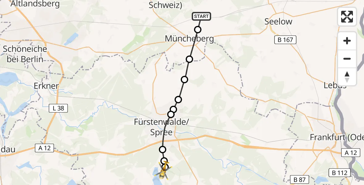 Flugroute Rettungshubschrauber Obersdorf - Bad Saarow, 18 Februar 2026, 10:10