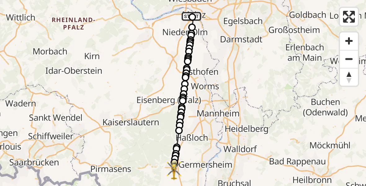 Routekaart van de vlucht: Rettungshubschrauber nach Landau in der Pfalz, Cornichonstraße