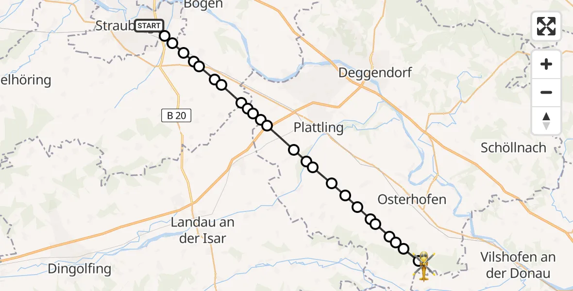 Flugroute Rettungshubschrauber Straubing - Forsthart, 18 Februar 2026, 10:16