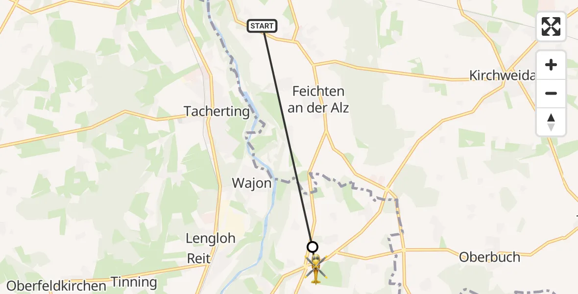 Flugroute Rettungshubschrauber Feichten an der Alz - Trostberg, 18 Februar 2026, 10:25