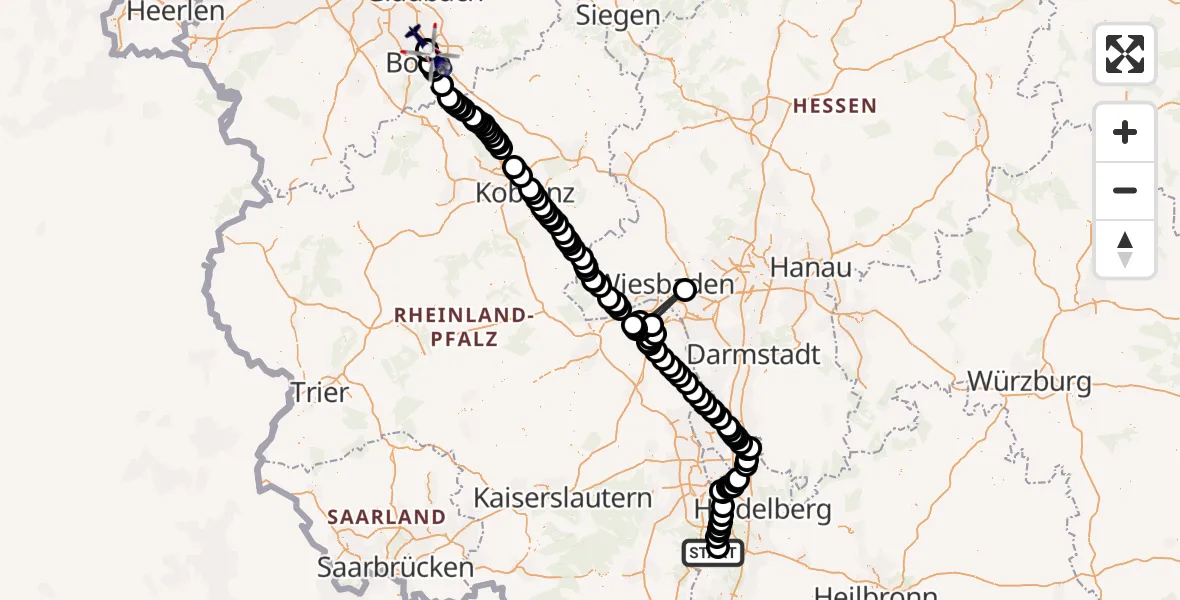 Flugroute Polizeihubschrauber Rheinhausen - Sankt Augustin, 18 Februar 2026, 10:26