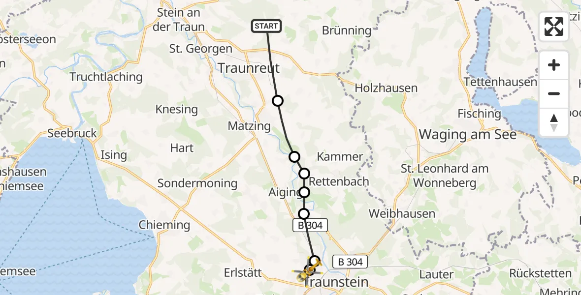 Flugroute Rettungshubschrauber Traunreut - Traunstein Hospital Helipad, 18 Februar 2026, 10:29