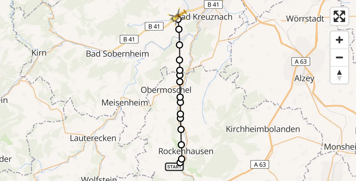 Flugroute Rettungshubschrauber Imsweiler UL - Rüdesheim, 18 Februar 2026, 10:34
