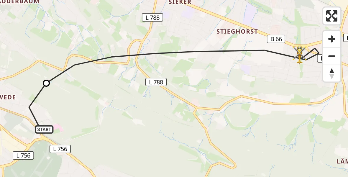 Flugroute Rettungshubschrauber Luftrettungszentrum Bielefeld - Bielefeld, 18 Februar 2026, 10:43