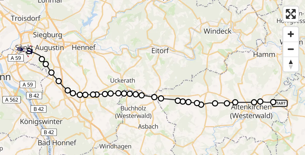 Flugroute Polizeihubschrauber Giesenhausen - Bonn-Hangelar Airfield, 18 Februar 2026, 10:51