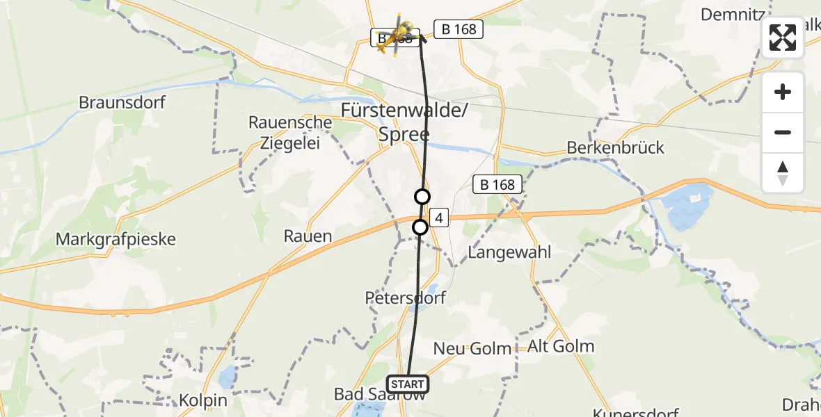 Flugroute Rettungshubschrauber Bad Saarow - Fürstenwalde/Spree, 18 Februar 2026, 10:53
