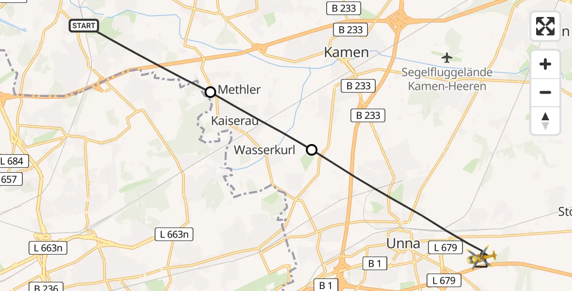 Flugroute Rettungshubschrauber Lünen - Unna, 18 Februar 2026, 10:56