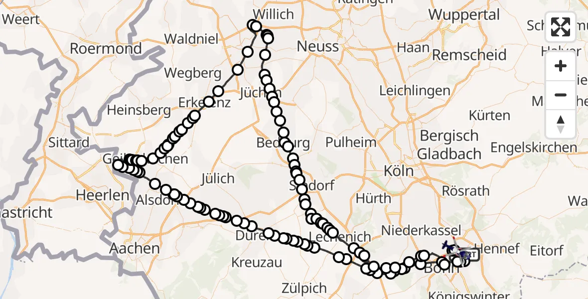 Flugroute Polizeihubschrauber Sankt Augustin - Meindorf, 18 Februar 2026, 11:03